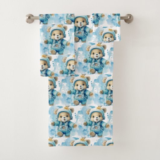 Jongens badhanddoekenset | Blauwe teddyberen | Bad Handdoek (Insitu)