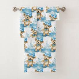 Jongens badhanddoekenset | Blauwe teddyberen | Bad Handdoek