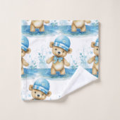 Jongens badhanddoekenset | Blauwe teddyberen | Bad Handdoek (Wasdoekje)