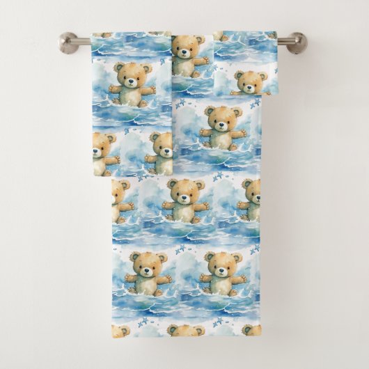 Jongens badhanddoekenset | Blauwe teddyberen | Bad Handdoek (Insitu)