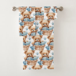 Jongens badhanddoekenset | Blauwe teddyberen | Bad Handdoek
