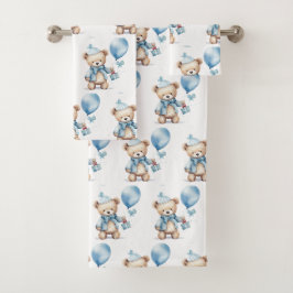 Jongens badhanddoekenset | Blauwe teddyberen | Bad Handdoek