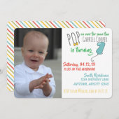 Jongens Ballon 1e verjaardag Uitnodiging - Downloa (Voorkant / Achterkant)