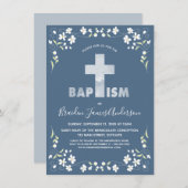 Jongen's Baptism Uitnodiging - Blauw, Waterverf Kr (Voorkant / Achterkant)