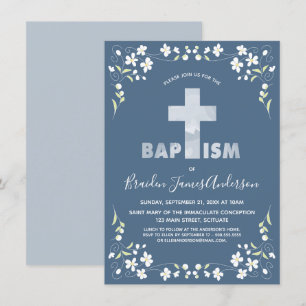Jongen's Baptism Uitnodiging - Blauw, Waterverf Kr