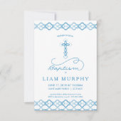 Jongen's Baptism Uitnodiging - Fancy Blauw Kruis (Voorkant)