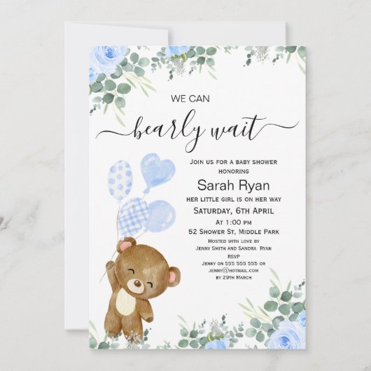 Jongens Barly Wachten Beer Hartballonnen Baby show Kaart (Voorkant)