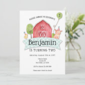 Jongens Barnyard 1e verjaardag uitnodiging (Staand voorkant)