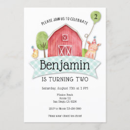 Jongens Barnyard 1e verjaardag uitnodiging