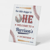 Jongens Baseball 1e verjaardag Welkom Reclamebord Met Voetstuk (Voorkant)