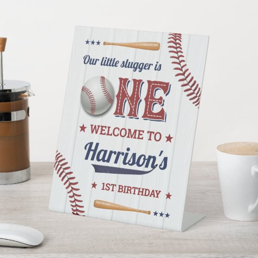 Jongens Baseball 1e verjaardag Welkom Reclamebord Met Voetstuk (Insitu)