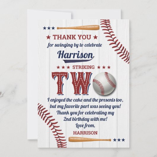 Jongens Baseball 2e verjaardag Bedankkaart (Voorkant)