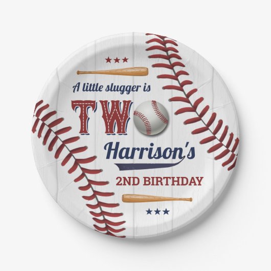 Jongens Baseball 2e verjaardag Papieren Bordje (Voorkant)