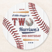 Jongens Baseball 2e verjaardag Ronde Kartonnen Onderzetter (Voorkant)