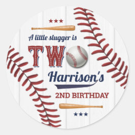 Jongens Baseball 2e verjaardag Ronde Sticker