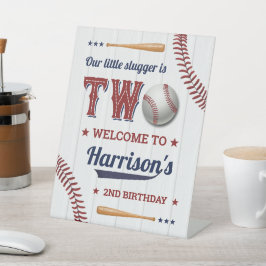 Jongens Baseball 2e verjaardag Welkom Reclamebord Met Voetstuk