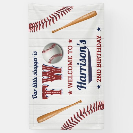 Jongens Baseball 2e verjaardag Welkom Spandoek (Verticaal)