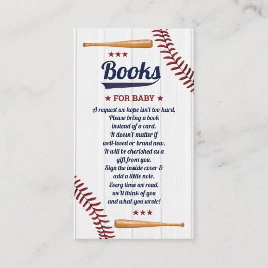 Jongens Baseball Baby shower Boek Aanvraag Informatiekaartje (Voorkant)
