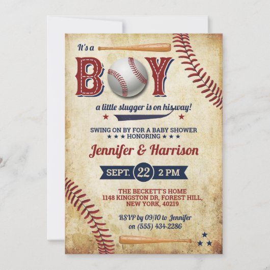 Jongens  Baseball Baby shower Kaart (Voorkant)