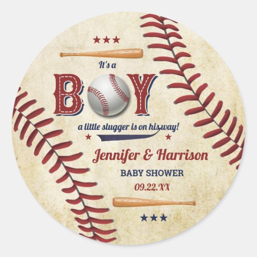 Jongens  Baseball Baby shower Ronde Sticker (Voorkant)