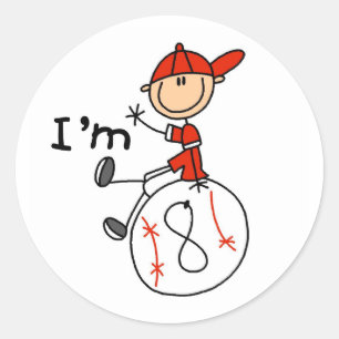 Jongens Baseball Ik ben 8 Ronde Sticker