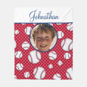 Jongens Baseball Rood Wit Blauw Aangepaste Foto w Fleece Deken