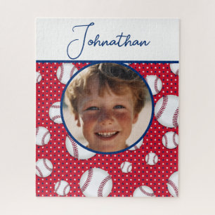 Jongens Baseball Rood Wit Blauw Aangepaste Foto w  Legpuzzel