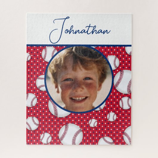 Jongens Baseball Rood Wit Blauw Aangepaste Foto w Legpuzzel (Verticaal)