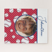 Jongens Baseball Rood Wit Blauw Aangepaste Foto w Legpuzzel (Horizontaal)