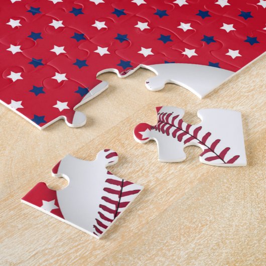 Jongens Baseball Rood Wit Blauw Aangepaste Foto w  Legpuzzel (Zijkant)