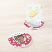 Jongens Baseball Rood Wit Blauw Aangepaste Foto w Zandsteen Onderzetter (Zijkant)