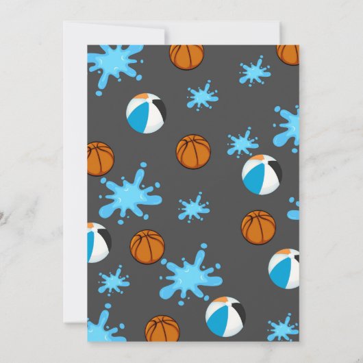 Jongens Basketbal Pool Party Uitnodiging (Achterkant)