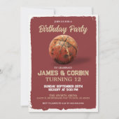 Jongens Basketbal Rode Thema Dubbele Verjaardagsfe Kaart (Voorkant)