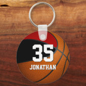 jongens basketbal rode zwarte teamkleuren sleutelhanger (Voorkant)
