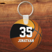 jongens basketbal, zwart en gouden teamkleuren sleutelhanger (Voorkant)