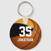 jongens basketbal, zwart en gouden teamkleuren sleutelhanger (Achterkant)