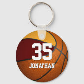 jongens basketbalmaroon en gouden teamkleuren sleutelhanger (Achterkant)