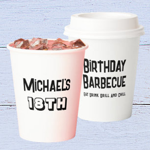 Jongens BBQ Grill Cookout 18e Verjaardagsfeestje Papieren Bekers