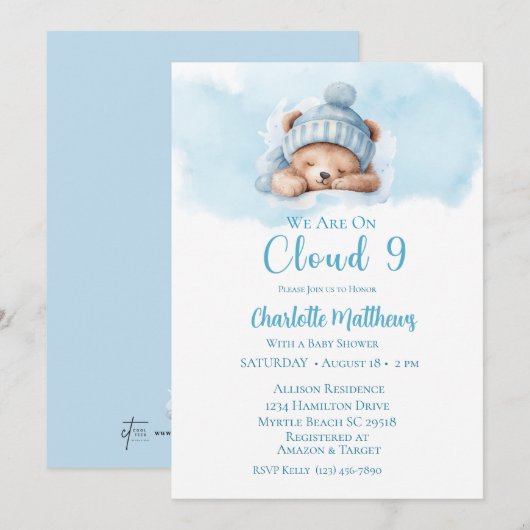 Jongens Beer Beer Cloud Negen 9 Baby shower Kaart (Voorkant / Achterkant)