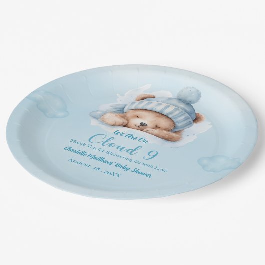 Jongens Beer Beer Cloud Negen 9 Baby shower Papieren Bordje (Gekanteld)