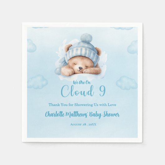 Jongens Beer Beer Cloud Negen 9 Baby shower Servet (Voorkant)