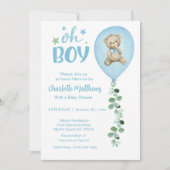 Jongens Beer Blauwe Ballon Eucalyptus Baby shower Kaart (Voorkant)