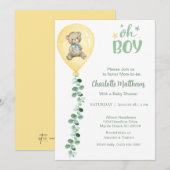 Jongens Beer gele ballon eucalyptus Baby shower Kaart (Voorkant / Achterkant)