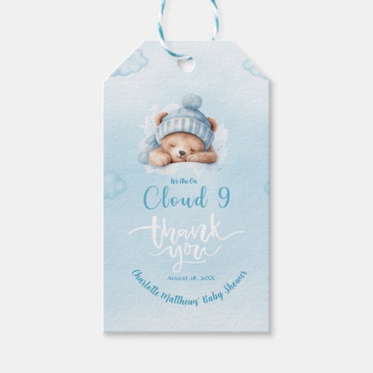 Jongens Berenwolk Nine 9  Baby Shower Cadeaulabel (Voorkant)