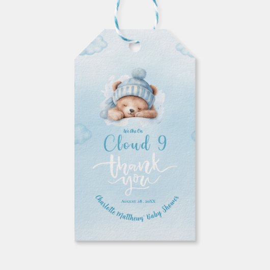 Jongens Berenwolk Nine 9  Baby Shower Cadeaulabel (Achterkant)