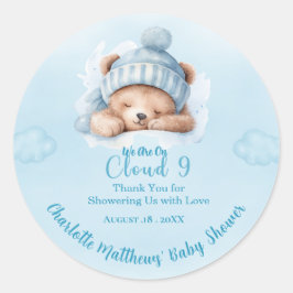 Jongens Berenwolk Nine 9  Baby Shower Ronde Sticker