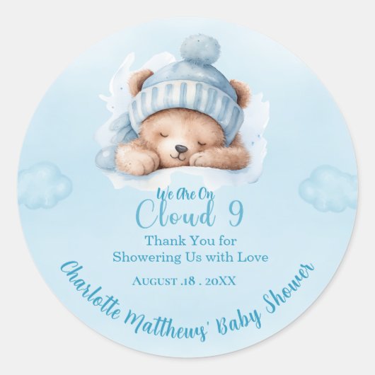 Jongens Berenwolk Nine 9  Baby Shower Ronde Sticker (Voorkant)