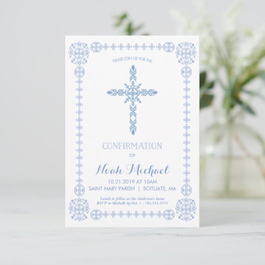 Jongens Bevestiging Uitnodiging, Classy Uitnodigen Kaart (Staand voorkant)