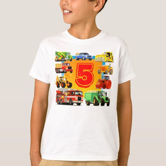 Jongen's Big Construction Truck 5th Birthday T-shirt (Voorkant)