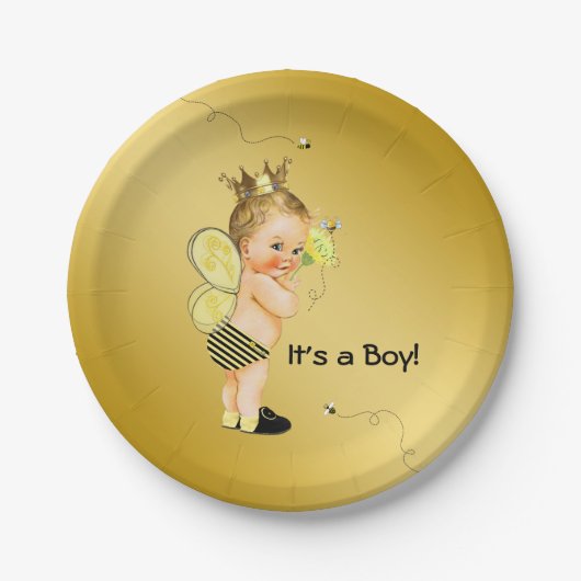Jongens Bij Baby Shower Papieren Bordje (Voorkant)